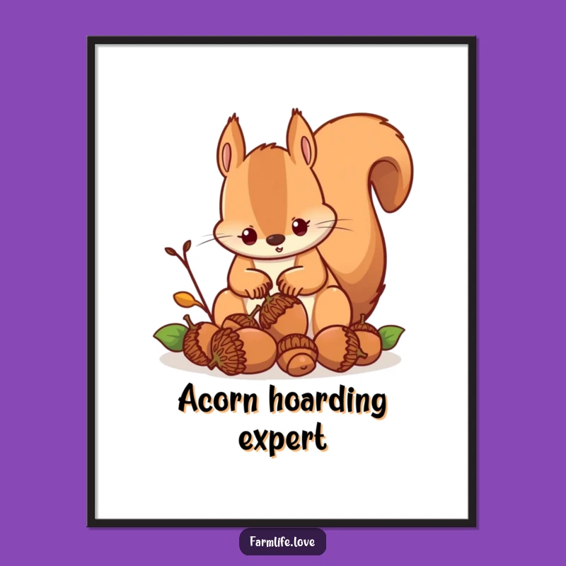 Funny Squirrel Acorn Focus Digital Print: Instant Busy Art
