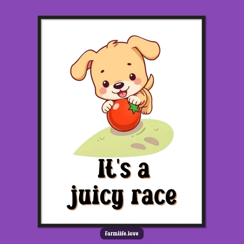 Funny Puppy Tomato Chase Digital Print: Instant Playful Art