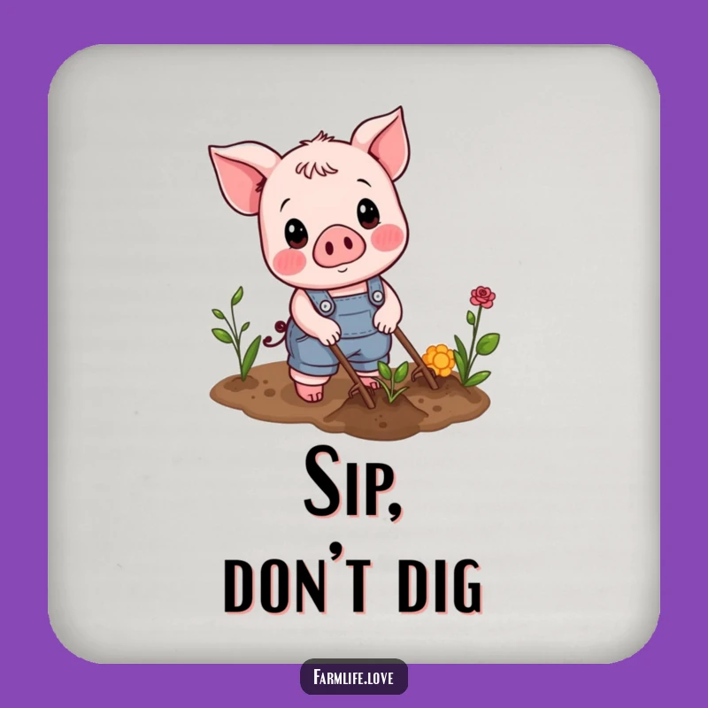 Funny Piglet Gardener Coasters: Protect Surfaces, A Cute Funny Gift