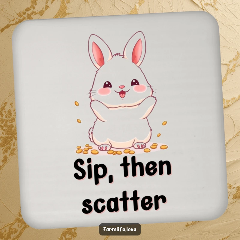 Funny Coasters: Bunny scattering seeds, adding garden charm to your drinks.