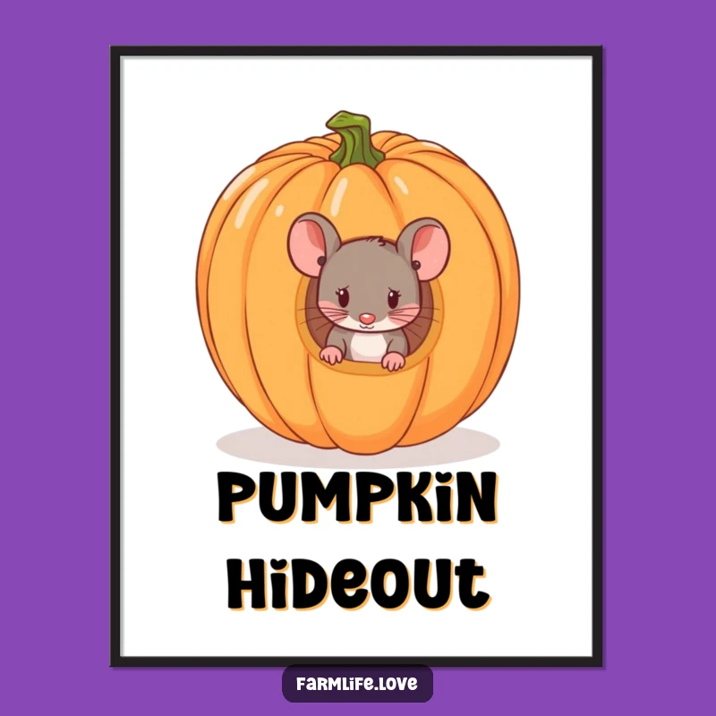 Funny Mouse Pumpkin Surprise Poster: Whimsical Halloween Art