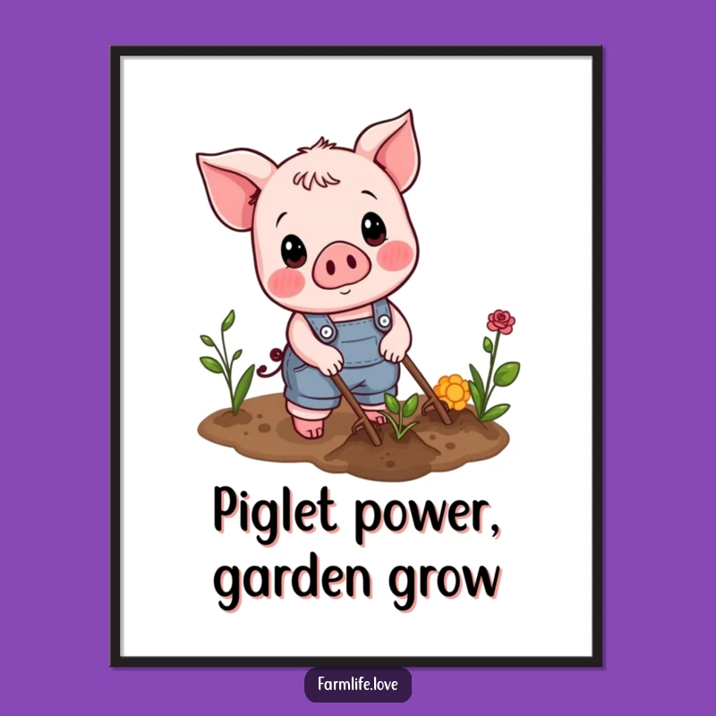 Free Printable Wall Art: Cheerful Piglet Gardener, Garden Ambiance Downloadable Art