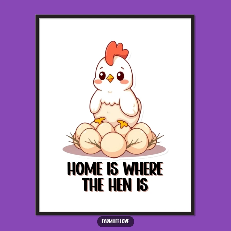 Free Printable Wall Art: Content Hen Protecting Eggs, Funny Downloadable Decor