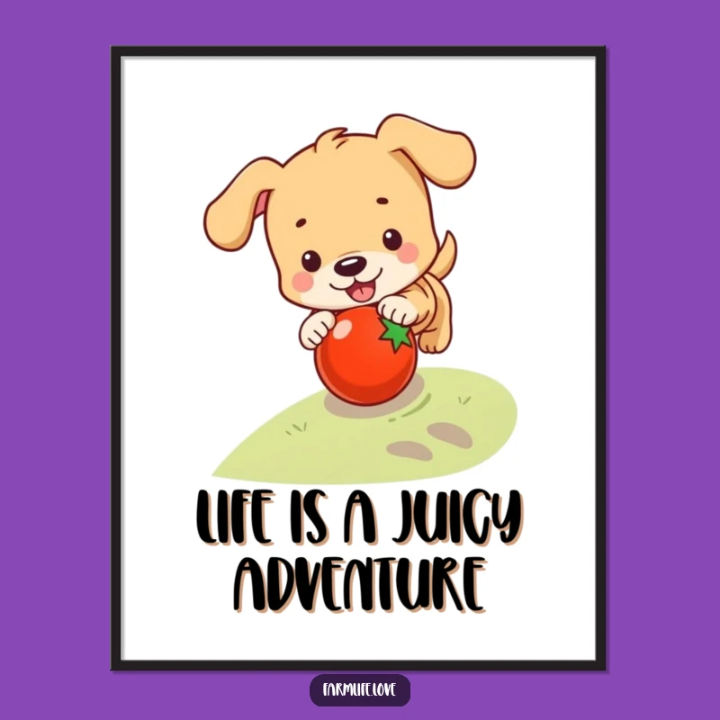 Free Printable Wall Art: Playful Puppy Tomato Chase, Funny Downloadable Decor