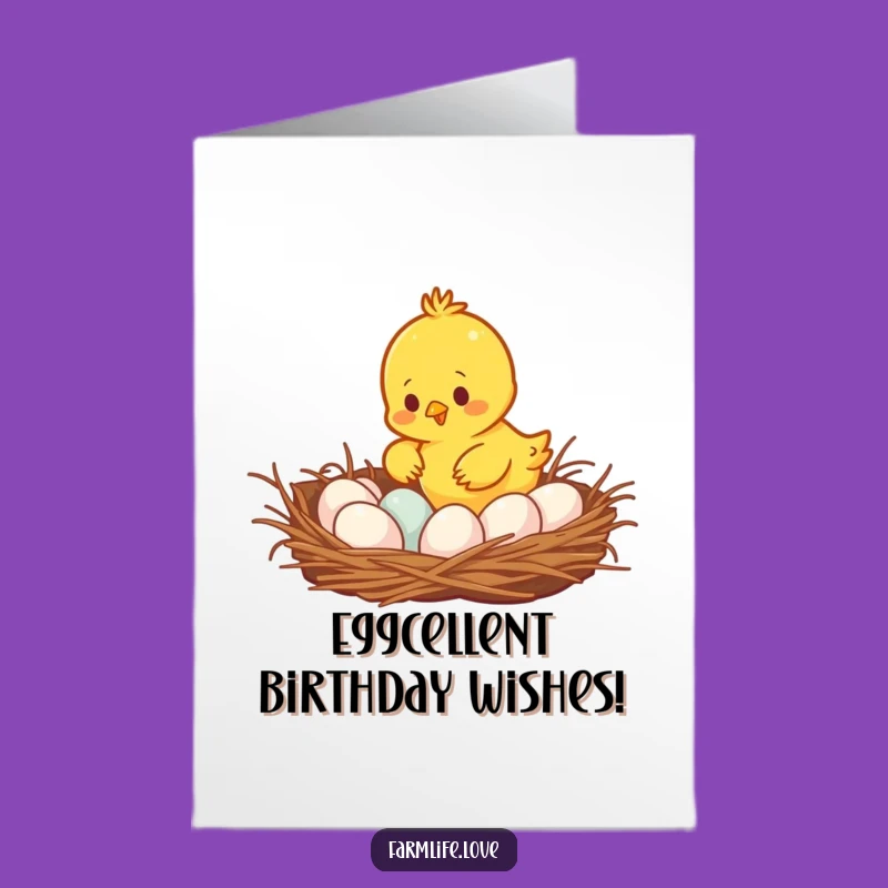 Free Printable Birthday Card: Busy Chick Gathering Eggs - Funny Downloadable Gift