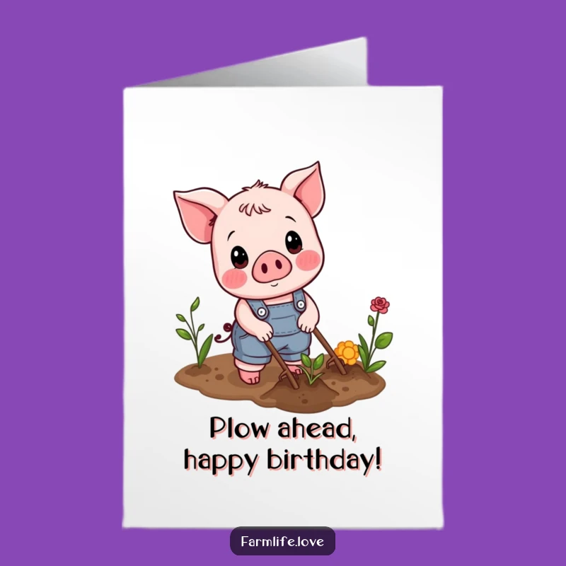 Free Printable Birthday Card: Cheerful Piglet Gardener for a Fun Celebration Downloadable