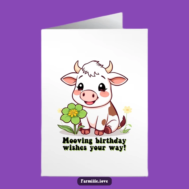 Free Printable Birthday Card: Funny Cow Chewing Clover, Perfect Downloadable Gift
