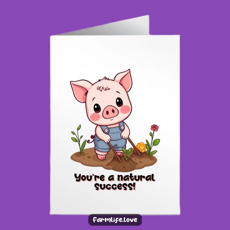 Free Printable Congratulations Card: Piglet Gardener for Growing Success Downloadable
