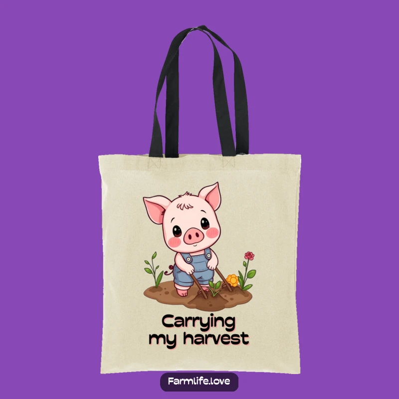 Funny Piglet Gardener Tote Bag: Carry Your Veggies, A Practical Funny Gift